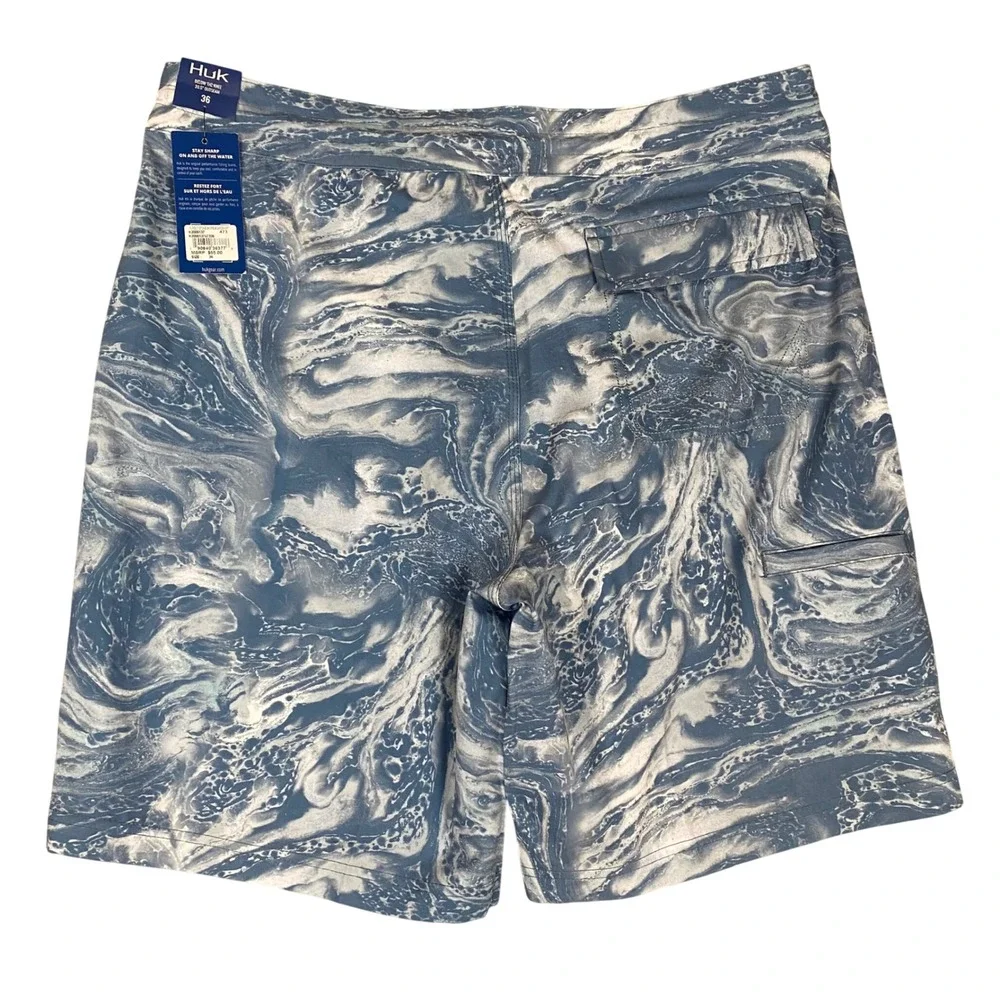 Huk Pursuit Stone Shore Marble Performance Boardshorts Mens 36 Blue NEW